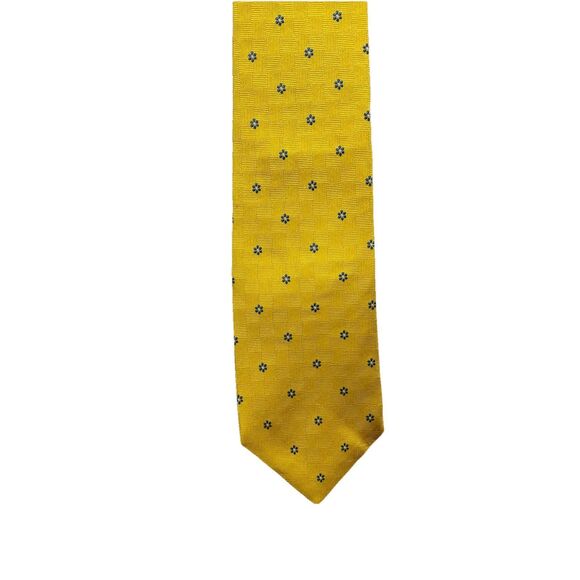 Brooks Brothers 346 Yellow Neck Tie Gold Blue Flowers Pure Silk Made in USA NWT - Picture 1 of 3